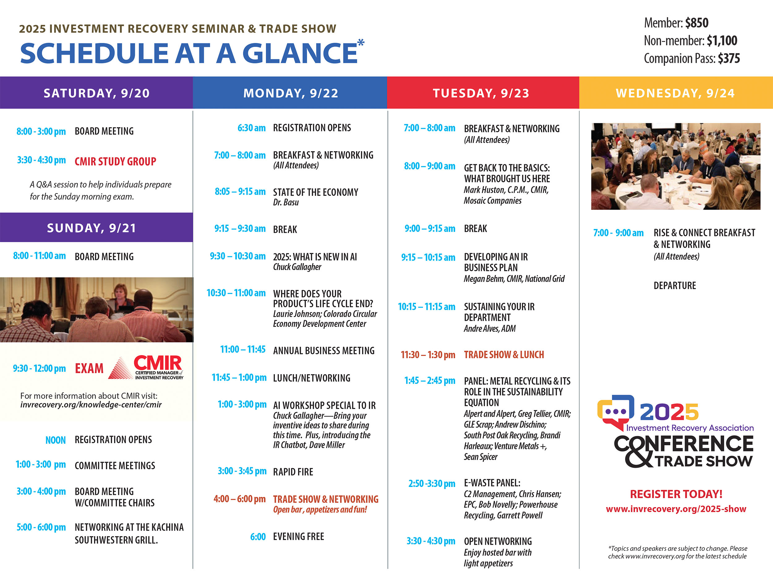 2025 Investment Recovery Association, schedule at a glance